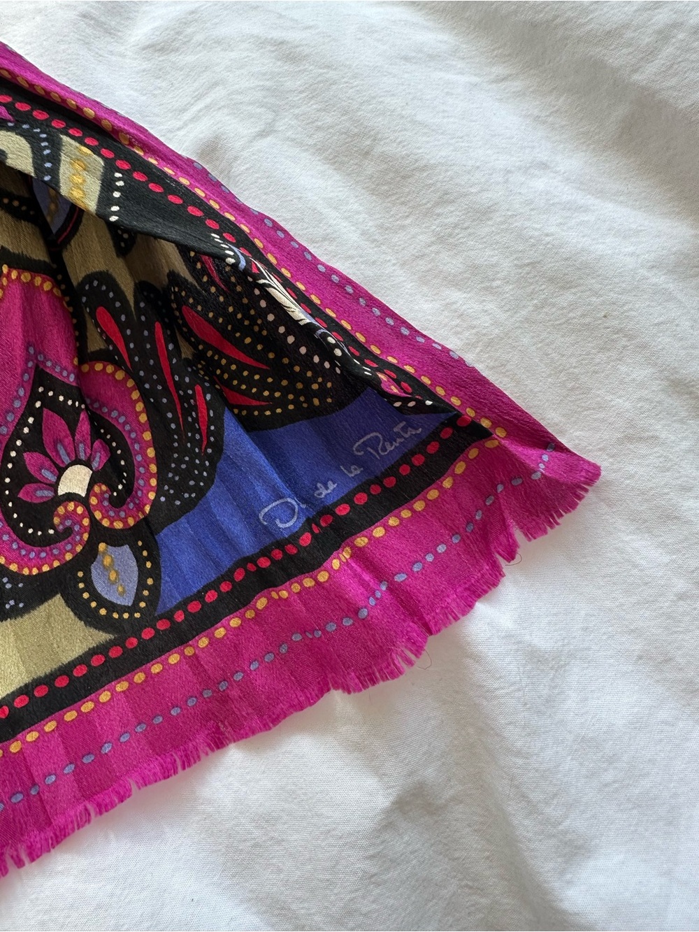 Vintage Oscar de la Renta Pink and Blue Paisley Silk Scarf